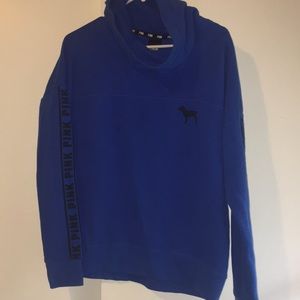 blue crowl neck pink sweatshirt
